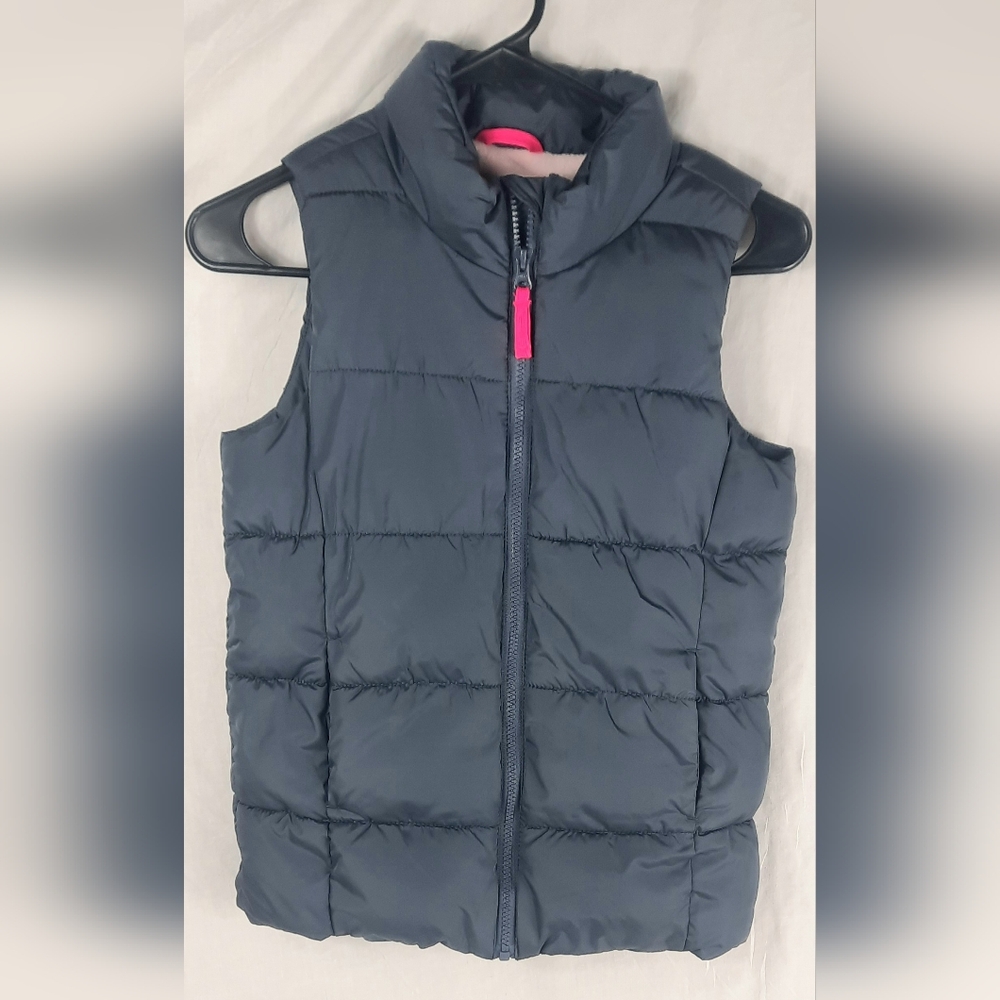 Old Navy Girls Puffer Vest Size Large 10-12 Gray Pink Frost Free Sleeveless